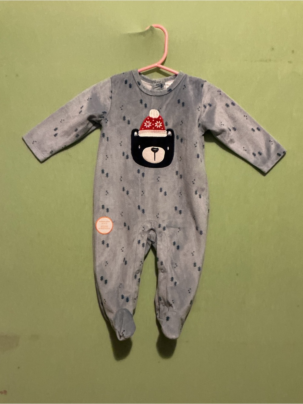 Baby Gear Light Blue Bear Applique Footed One-Piece